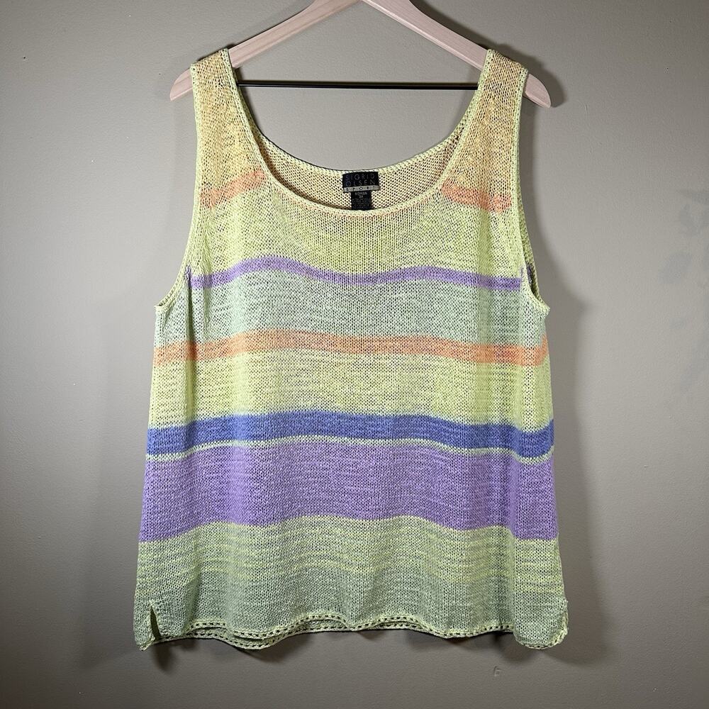 Vintage Sigrid Olsen Sport Women’s 3X Striped Crochet Knit Tank Top Y2K